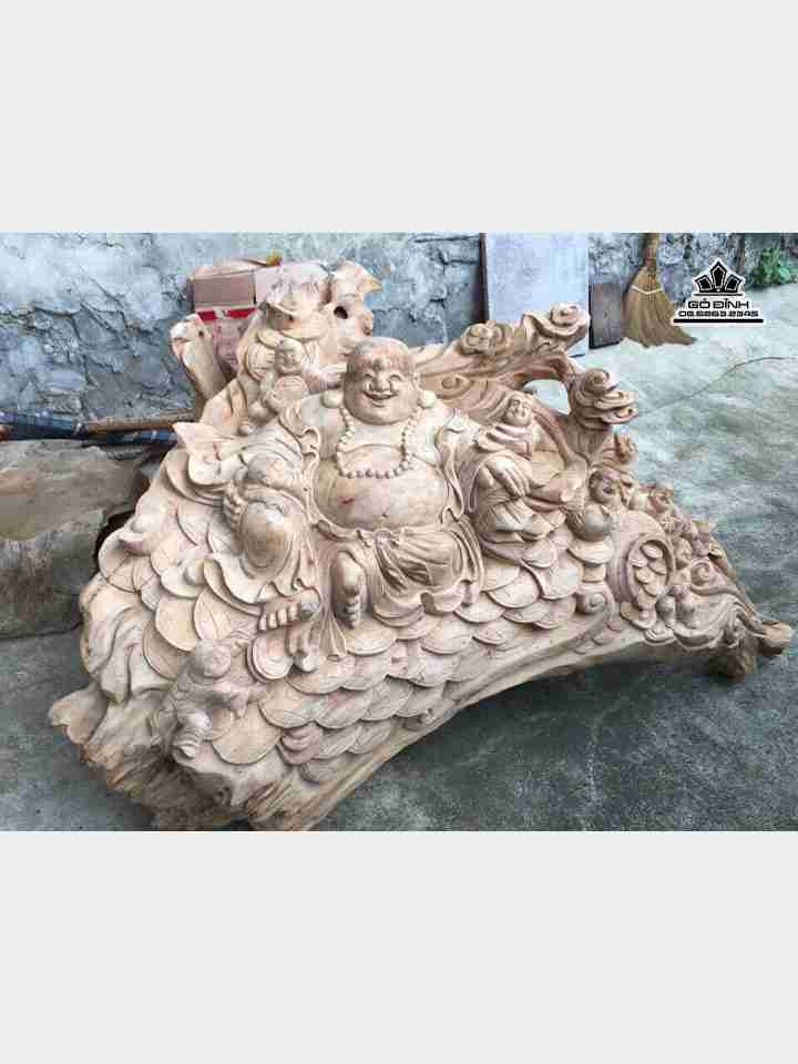 Phật di lặc ngũ phúc gỗ ngọc am  cao 65 rộng 125 sâu 65 (cm)