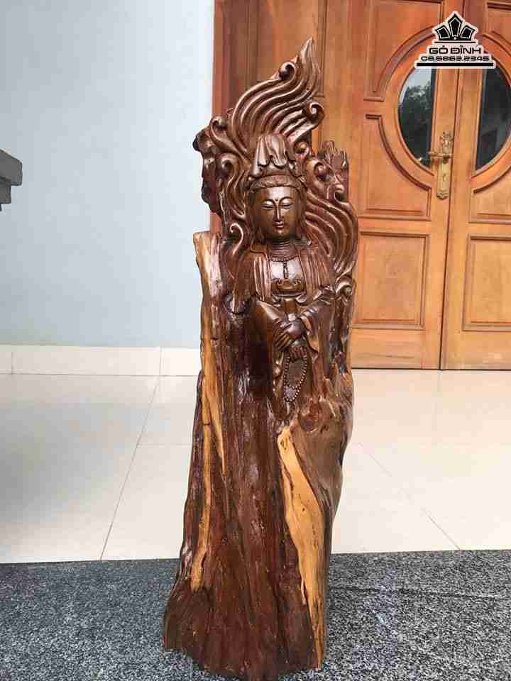 Phật bà gỗ bách xanh  cao 72 rộng 18 dày 16 (cm)