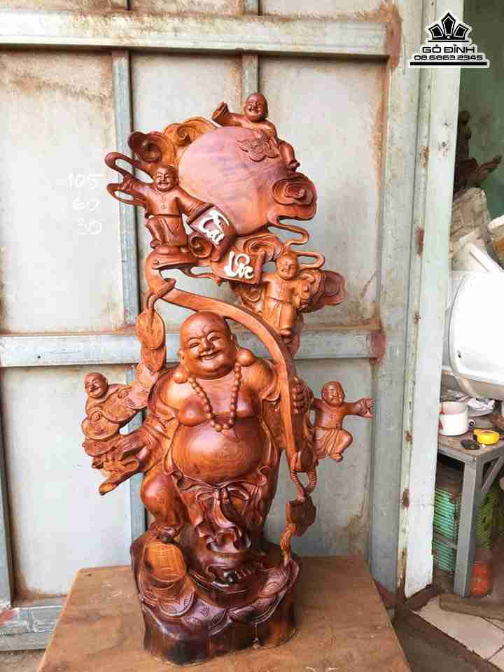 Phật di lặc ngũ phúc gỗ hương  cao 105 rộng 60 sâu 30 (cm)