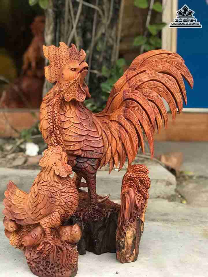 Gia đình gà gỗ hương  cao 50 rộng 45 dày 34 (cm0