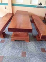 Bộ bàn ghế ba tấm gỗ xoan hương  bàn rộng 70 dài 220 dày 17 ghế rộng 45 dài 220 dày 17 (cm)