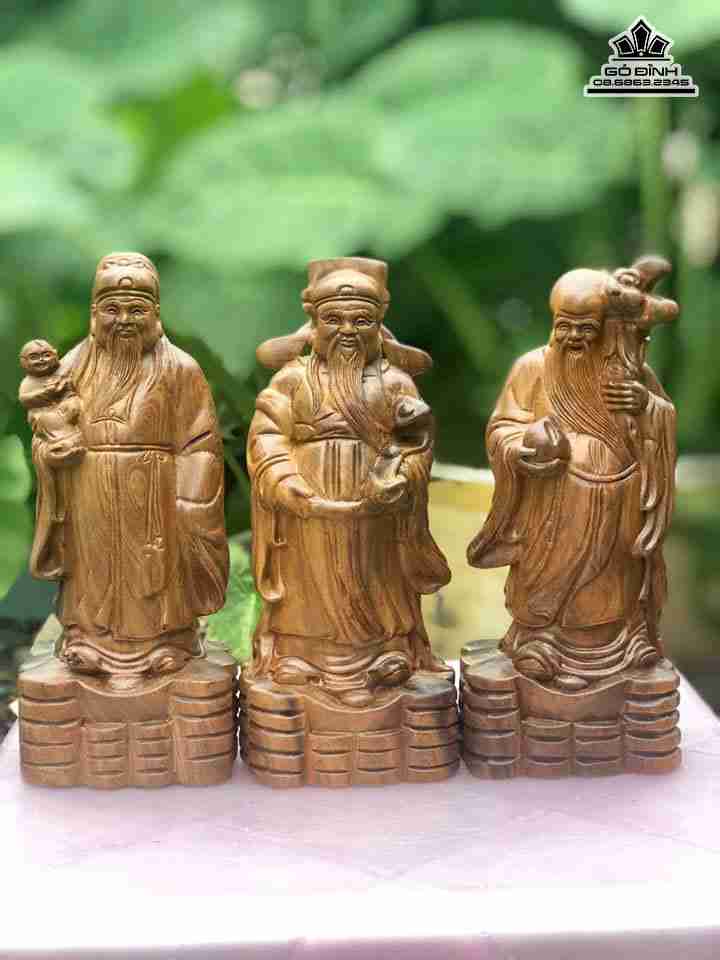 Tam đa phúc lộc thọ gỗ bách xanh  cao 16 rộng 7 dày 6 (cm)