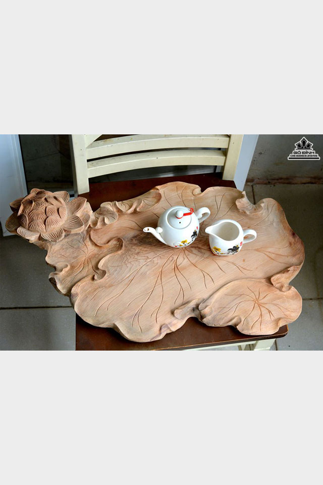 Khay trà lá sen gỗ ngọc am hà giang thơm  dài 66 rộng 38 dày10