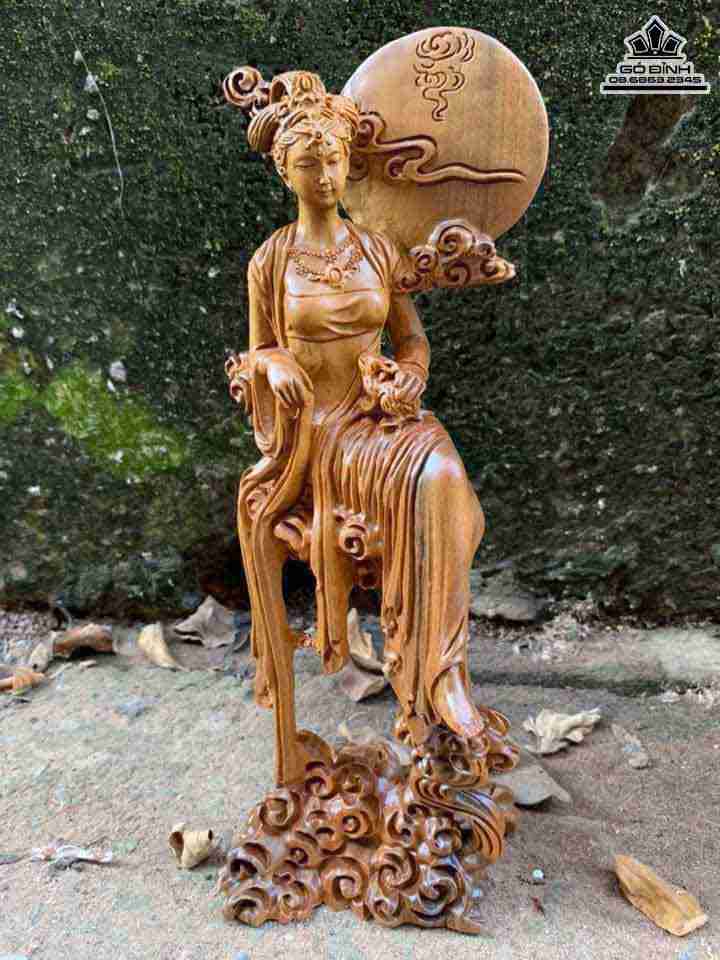 Tượng Hằng Nga Gỗ Bách Xanh  Cao 30 (cm)