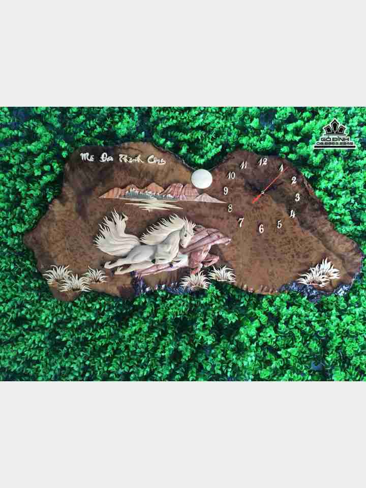 Tranh song mã uyên ương gỗ nu kháo  rộng 75 cao 40 dày 2 (cm)