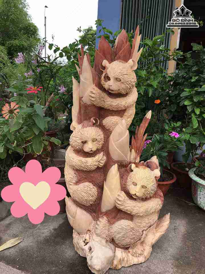 Gia đình gấu trúc gỗ hương  cao 80 rộng 38 dày 35 (cm)