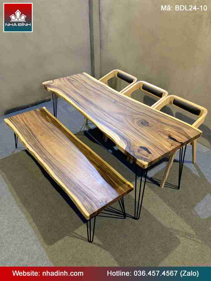  Bộ Bàn Ghế Gỗ Me Tây Nguyên Khối  Dài 180 Rộng 60 Cao 75 (cm)