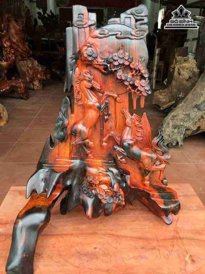 Song mã uyên ương gỗ trắc đỏ đen  cao 68 rộng 50 sâu 25 (cm)