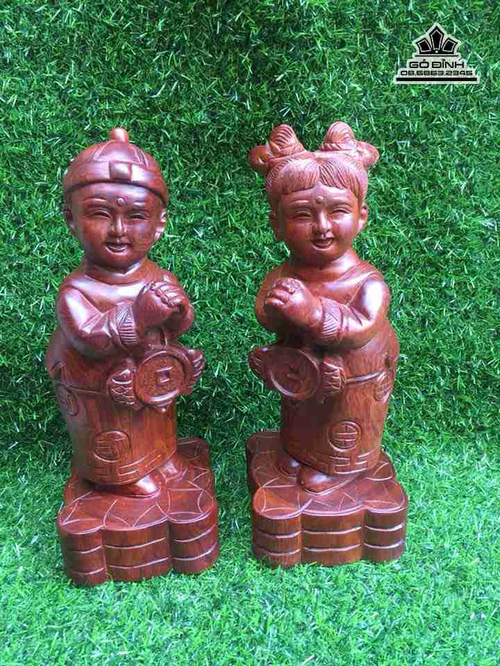Tiên đồng ngọc nữ chúc phúc gỗ hương  cao 30 vuông 12 (cm)