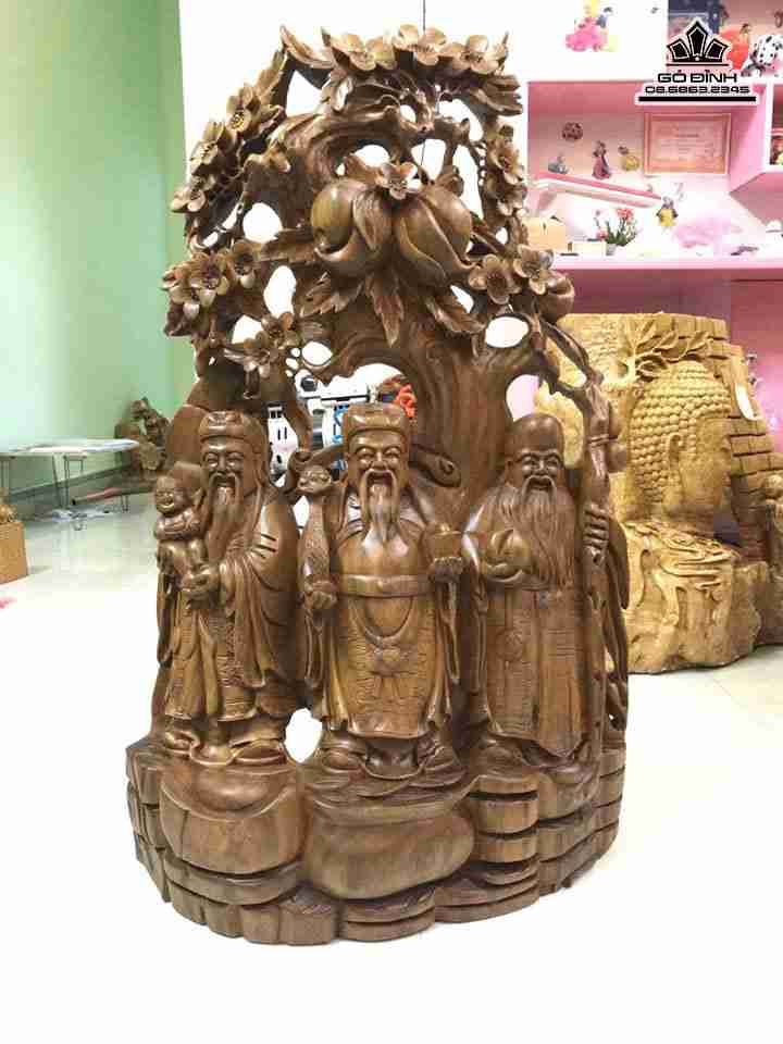 Tam đa phúc lộc thọ gỗ bách xanh thơm  cao 80 rộng 50 dày 22 (cm)