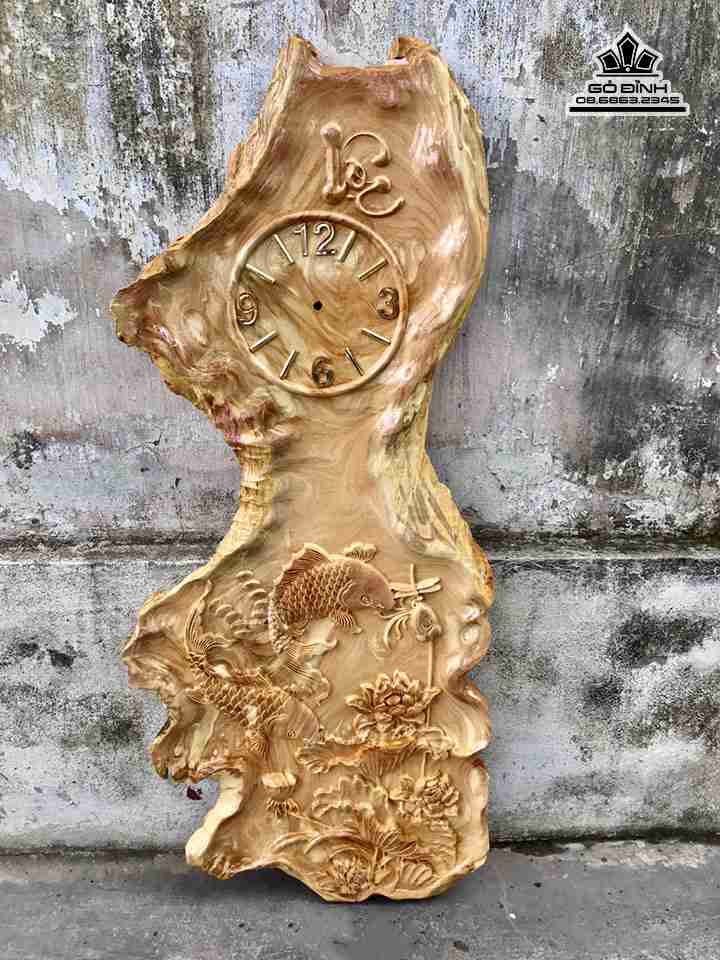 Đồng hồ chữ lộc gỗ nu nghiến  cao 105 rộng 44.5 dày 2.2 (cm)