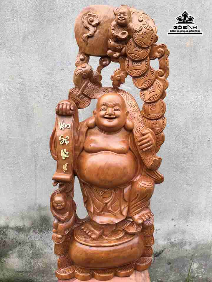 Phật di lặc nhị phúc gỗ xá xị  cao 83 rộng 38 dày 24 (cm)