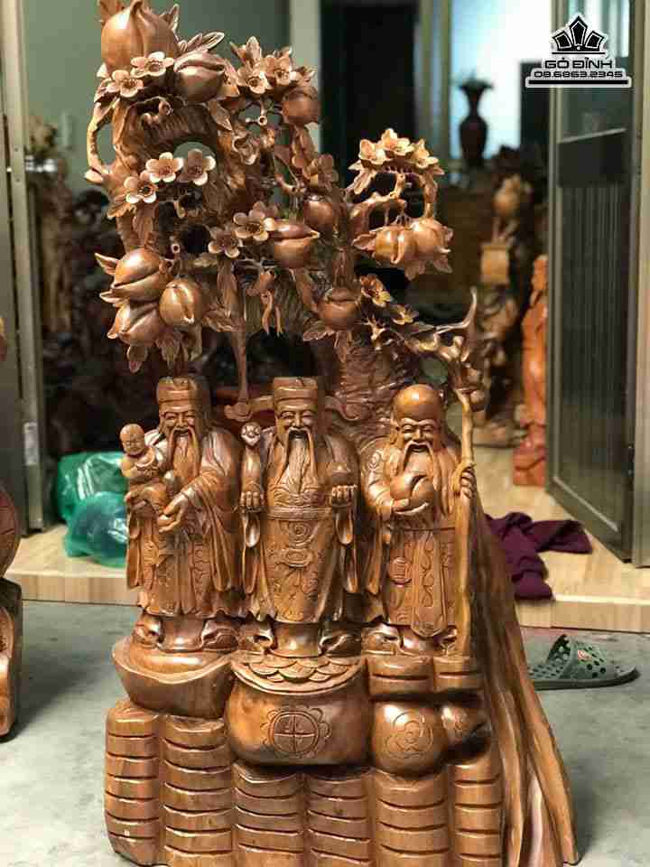 Tam đa phúc lộc thọ gỗ xá xị  cao 115 rộng 58 dày 25 (cm)