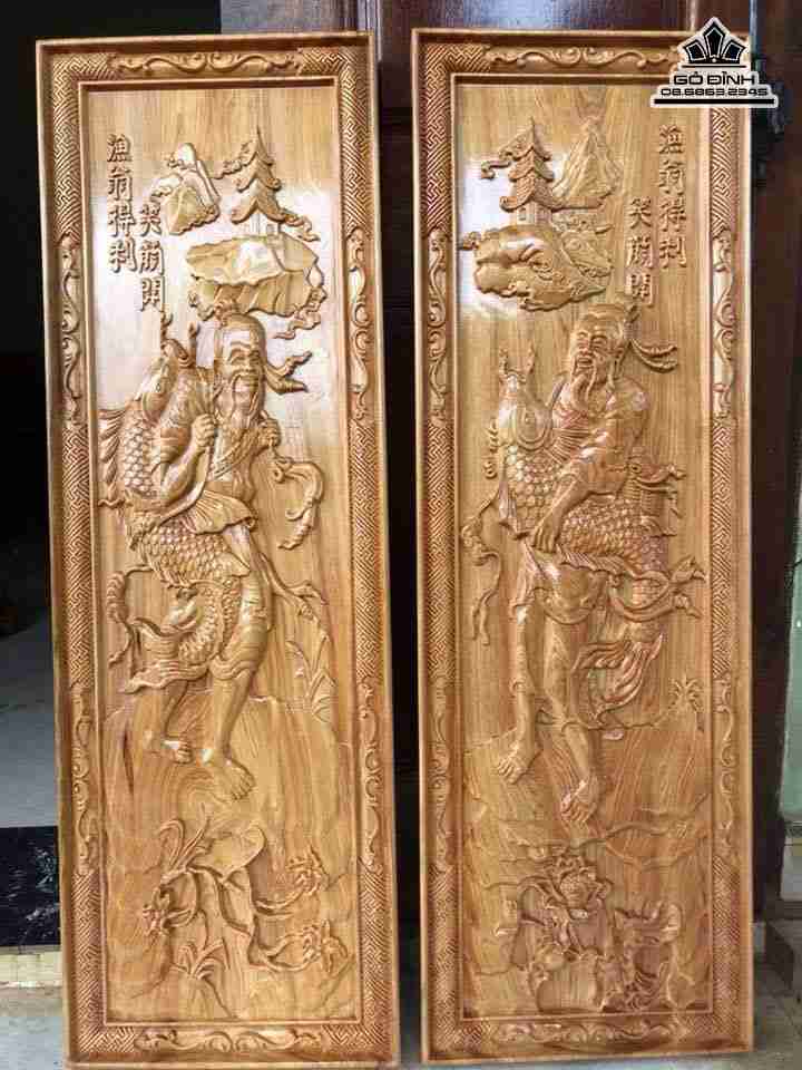 Cặp tranh ngư ông đắc lợi gỗ pơ mu  rộng 39 dài 117 dày 4 (cm)