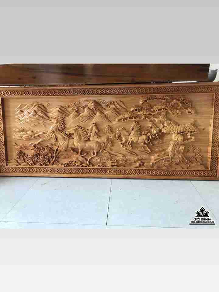 Tranh mã đáo thành công gỗ pơ mu nguyên tấm  rộng 60 dài 150 dày 6 (cm)