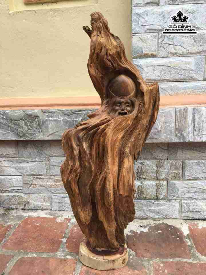 Ông thọ gỗ lũa bách xanh Sơn La  cao 90 ngang 29 sâu 1 (cm)