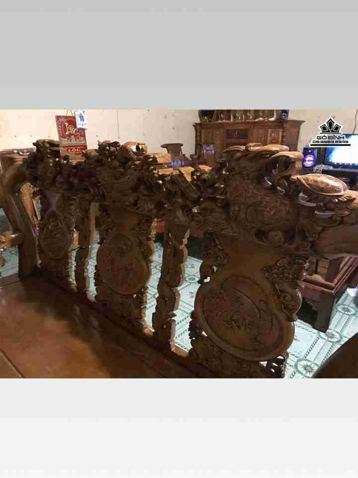 Bộ bàn ghế nghê phụng  6 món tay 12 gỗ gõ đỏ Việt (cate)