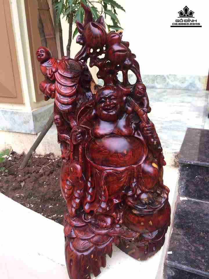 Phật di lặc tam phúc gỗ trắc đỏ đen  cao 48 rộng 22 dày 18 (cm)