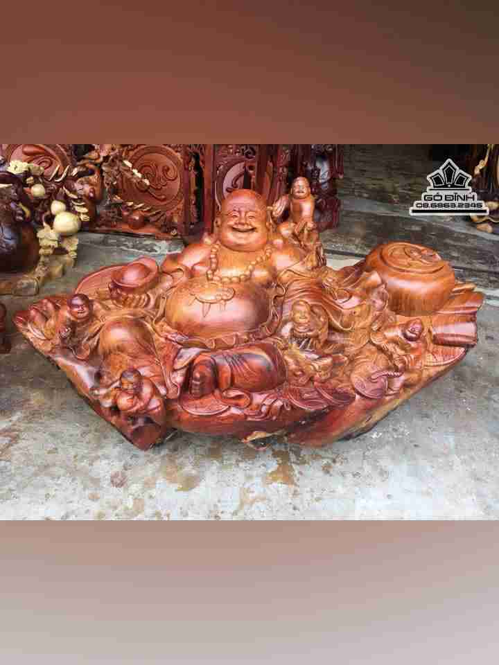 Phật di lặc và ngũ phúc gỗ hương  rộng 100 cao 55 sâu 45 (cm) 