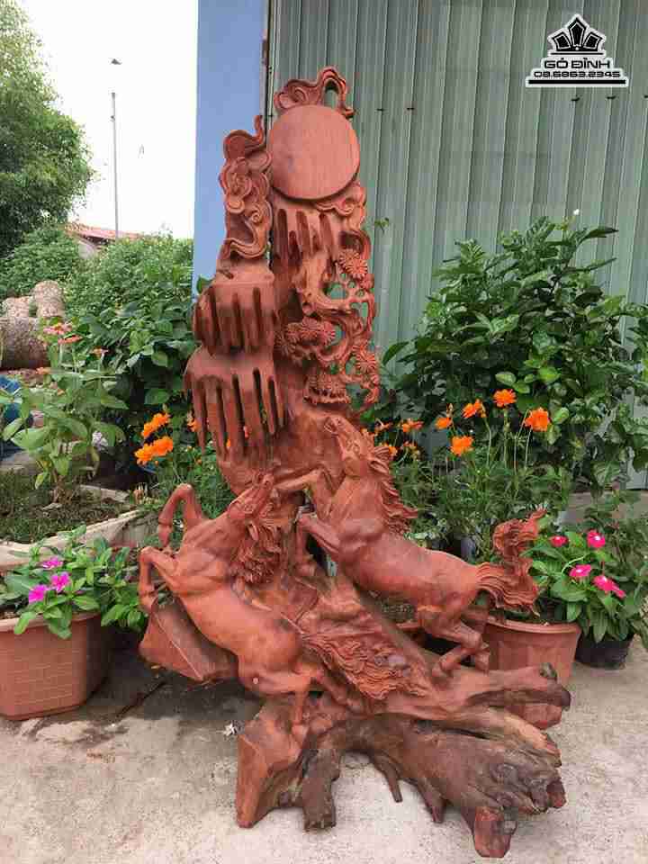 Song mã uyên ương gỗ hương  cao 98 rộng 62 dày 33 (cm)