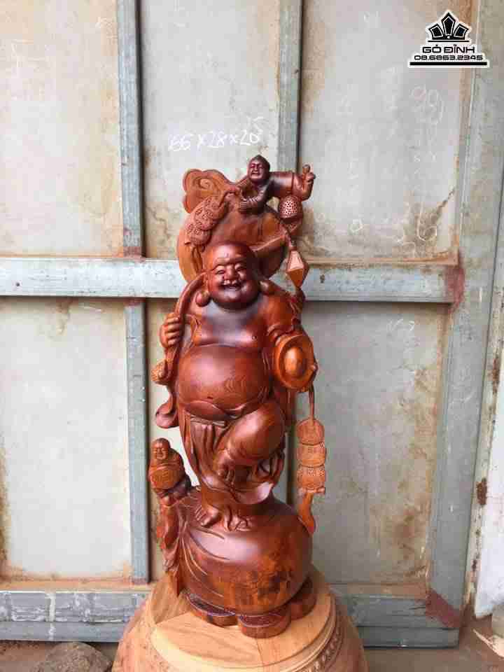 Phật di lặc và nhị phúc gỗ hương  cao 66 rộng 28 dày 20 (cm) 