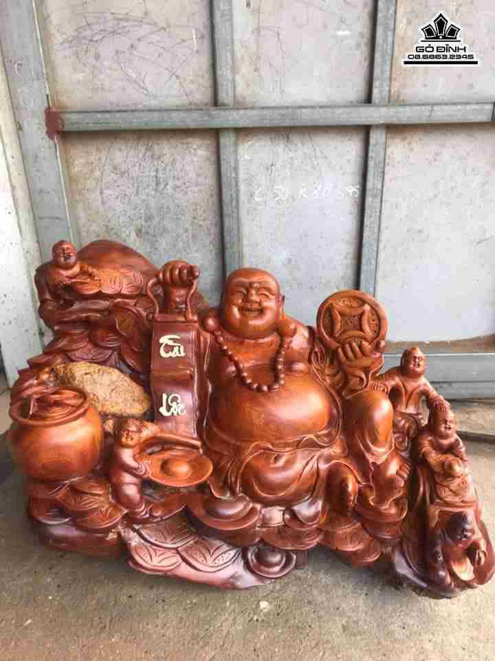 Phật di lặc ngũ phúc gỗ hương ôm đá  cao 50 rộng 80 dày 45 (cm)