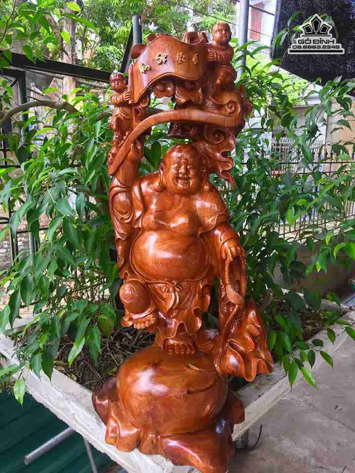 Phật di lặc nhị tặc gỗ hương  cao 90 rộng 40 sâu 25 (cm)