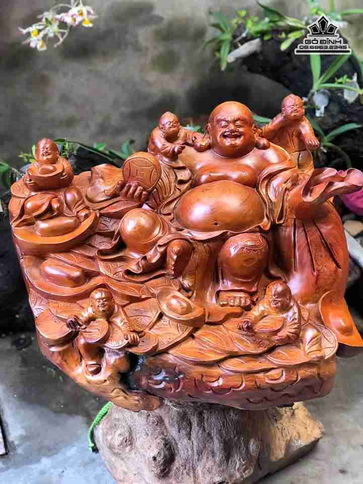 Phật di lặc ngũ phúc gỗ hương  cao 39 ngang 55 dày 46 (cm)