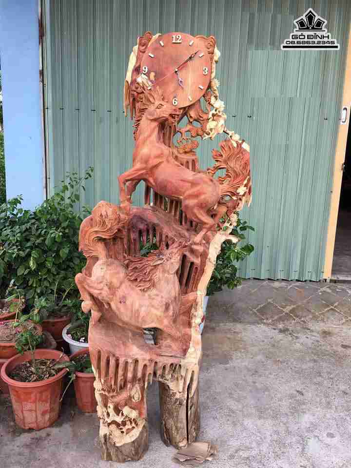 Đồng hồ song mã gỗ hương  cao 1m45 rộng 65 dày 33 (cm)