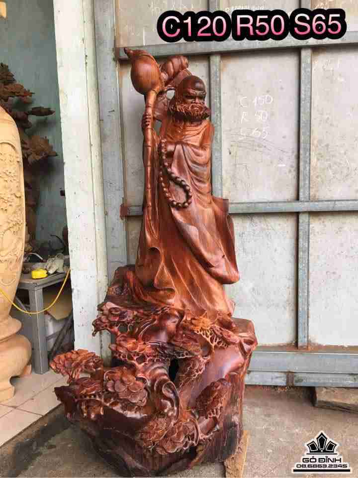 Đạt ma xuống núi gỗ hương  cao 120 rộng 50 dày 65 (cm)