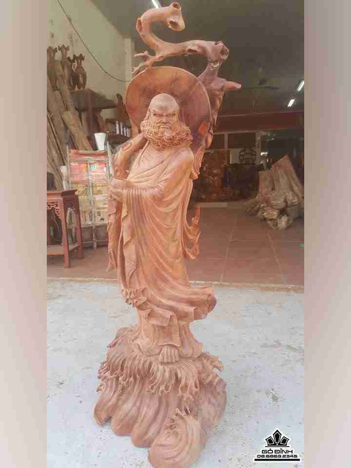 Đạt ma quá hải gỗ hương  cao 1.14m rộng 45 sâu 38 (cm)