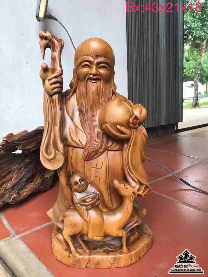 Ông thọ gỗ bách xanh  cao 43 rộng 21 dày 18 (cm)