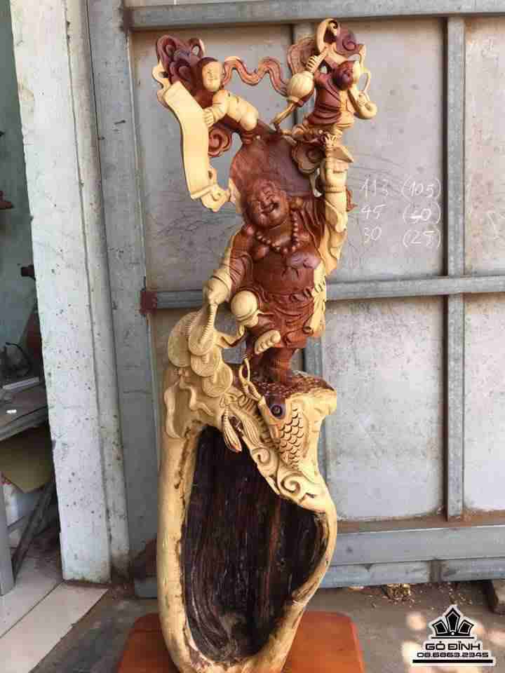 Phật di lặc nhị phúc lũa gỗ hương  105x45x30