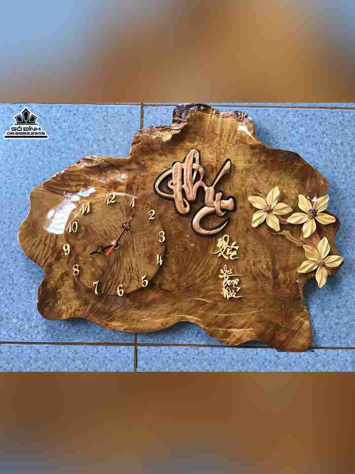 Đồng hồ chữ phúc gỗ nu kháo  37x53x2