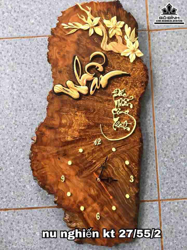 Đồng hồ chữ nhẫn gỗ nu nghiến  55x27x2