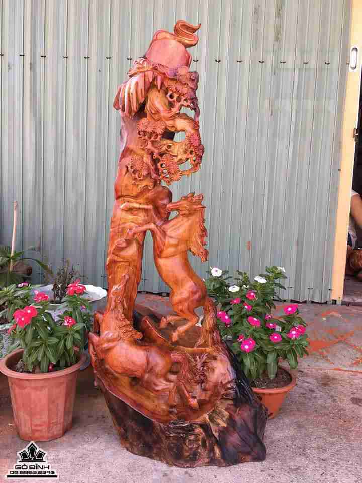 Song mã uyên ương gỗ hương  108x50x25