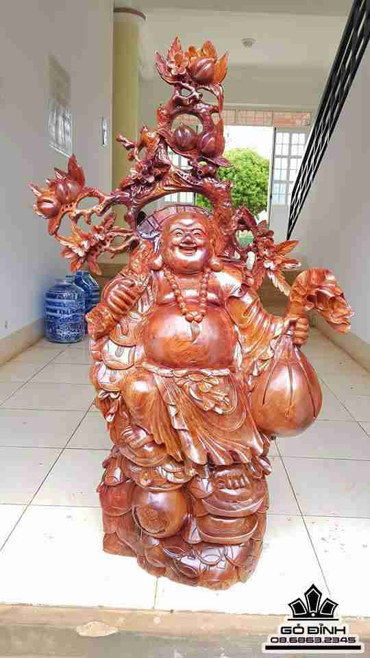 Phật di lặc vác cành dào gỗ hương  1m20x80x33