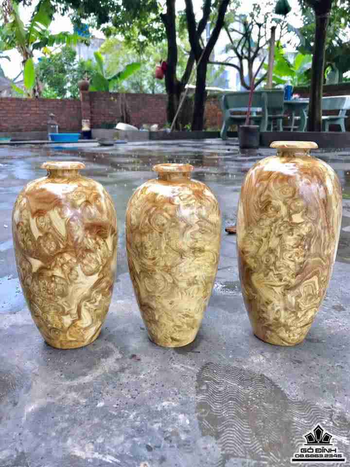 Bộ 3 chum phú quý gỗ nu nghiến  23x12, 23x11.5, 25x12