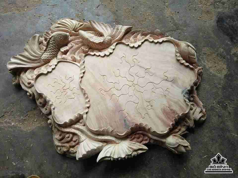 Khay trà cá chép gỗ xá xị thơm  80x64x9