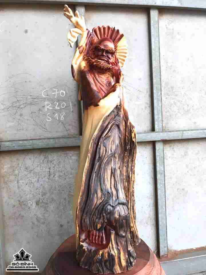 Đạt ma gỗ lũa hương  70x20x18