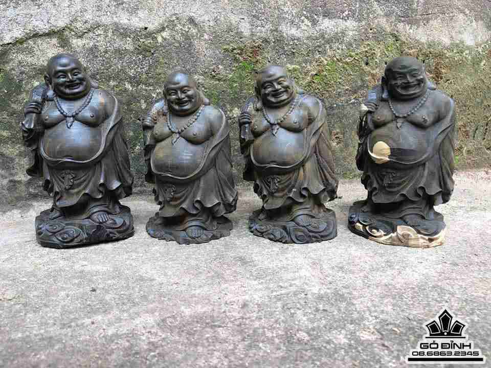 Phật di lặc vác bao tiền gỗ mun sừng  15x9