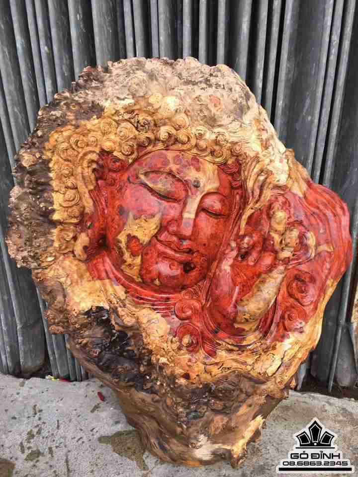 Mặt phật gỗ nu hương   52x45x10