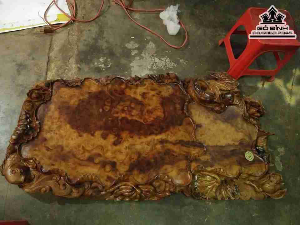 Khay trà cá chép gỗ nu xá xị thơm nức mũi  1m10x56x10