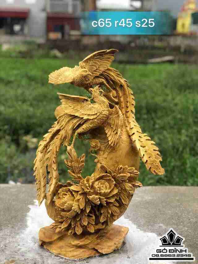 Phu thê viên mãn gỗ nu kháo  65x45x25