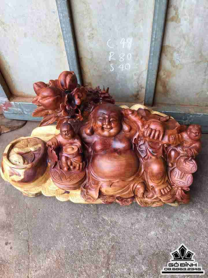 Phật di lặc và nhị phúc gỗ hương  48x80x40