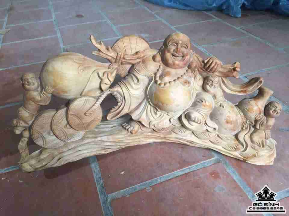 Phật di lặc kéo bao tiền gỗ ngọc am Hà Giang  30x60x13