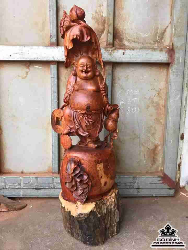 Phật di lặc cầm lá sen gỗ hương 1m05x35x30