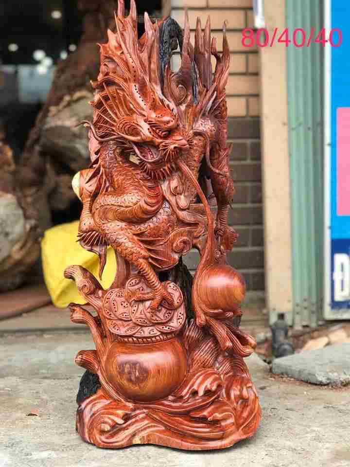 Nhất long vờn ngọc gỗ hương  80x40x40