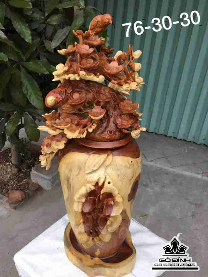 Bình mai điểu gỗ hương 76x30x30
