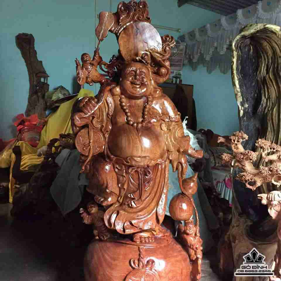 Phật di lặc và tam phúc gỗ hương  1m56x80x55